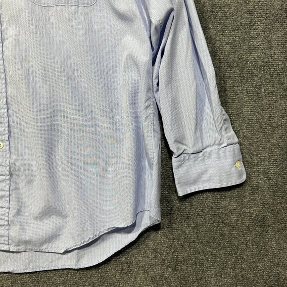 Hickey Freeman Shirt Mens 16.5  Button Up Blue Stripe Cotton Pocket - Picture 3 of 8